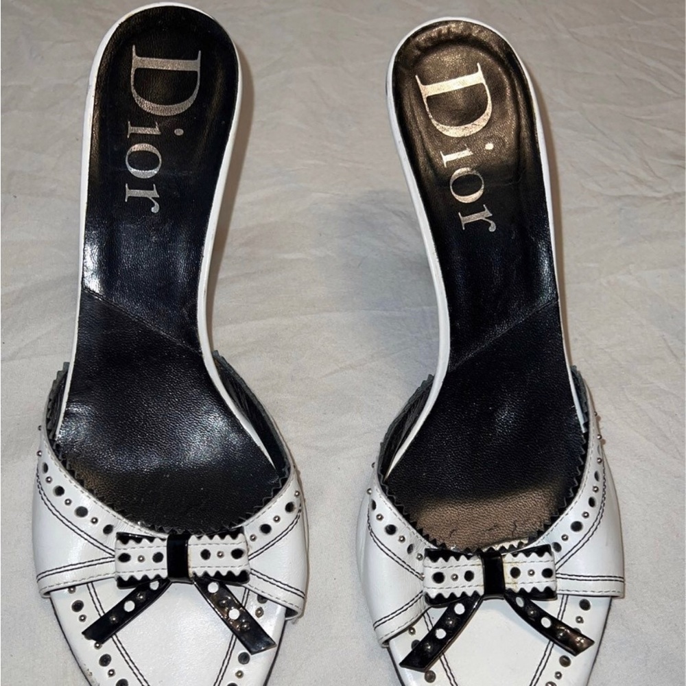 Christian Dior Laser Cut Kitten Heels Black and White 39.5